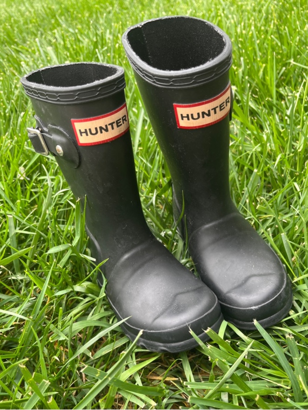 Hunter Black Children's Wellington Boots with Logo Patch